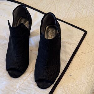 Life Stride Black Perforated Suede Peep-Toe Slip-On Mules